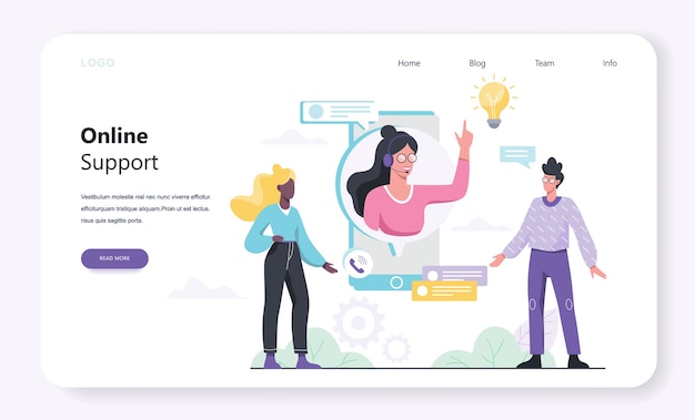 Online support web banner concept. Idea of customer service. Support clients and help them with problems. Providing customer with valuable information.  illustration in  style