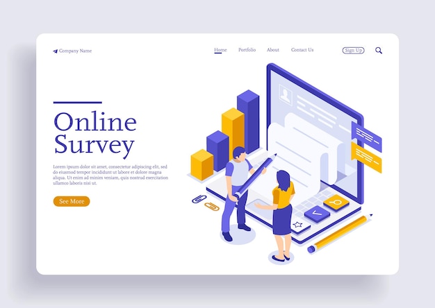 Online survey concept with characters isometric concept