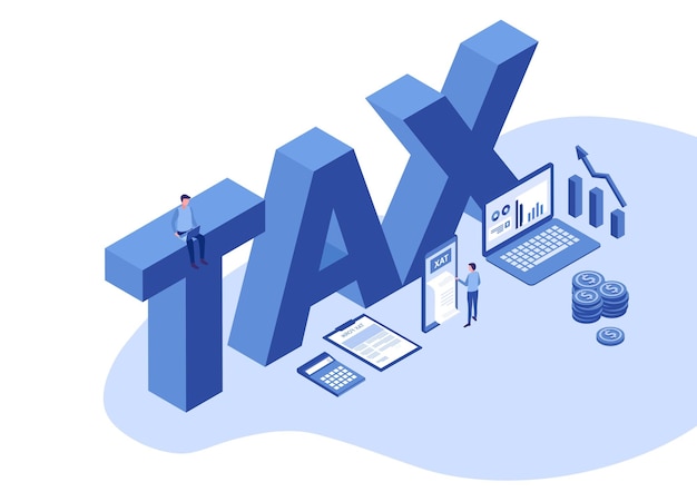 Online tax filing concept businessman filling tax form documents online vector illustration