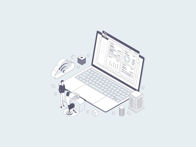 Online Tax Isometric Illustration Lineal Gray. Suitable for Mobile App, Website, Banner, Diagrams, Infographics, and Other Graphic Assets.