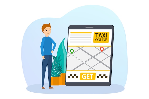 Online taxi booking illustration