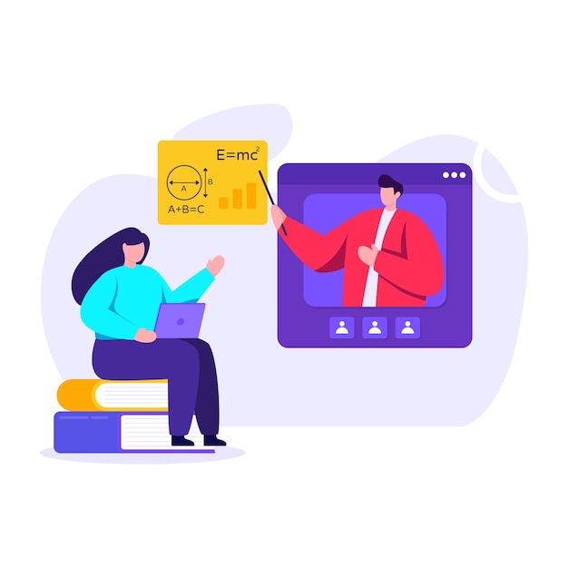 Online teaching with live call flat illustration