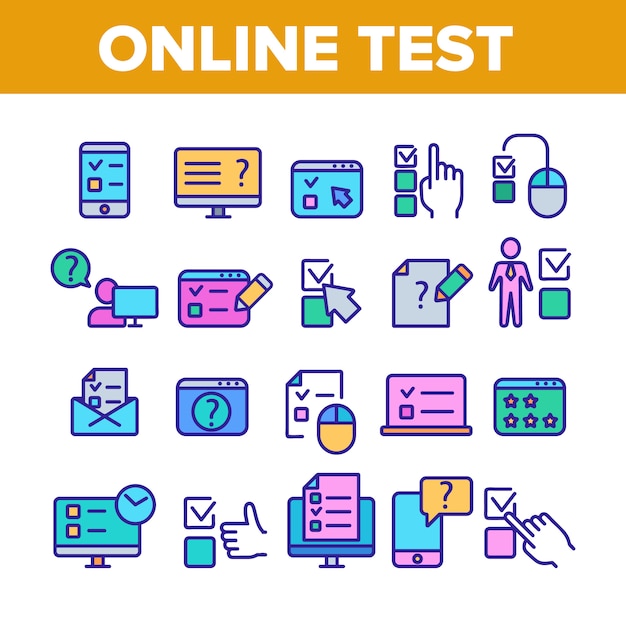 Online Test Collection Elements Icons Set 