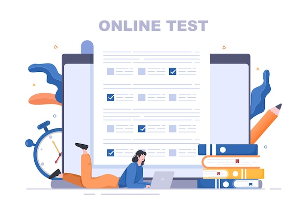 Online Testing Background Vector Illustration With Checklist, Taking Exam, Choosing Answer, Form, E-learning and Education Concept