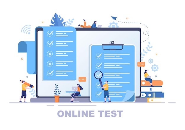 Online Testing Background Vector Illustration With Checklist, Taking Exam, Choosing Answer, Form, E-learning and Education Concept