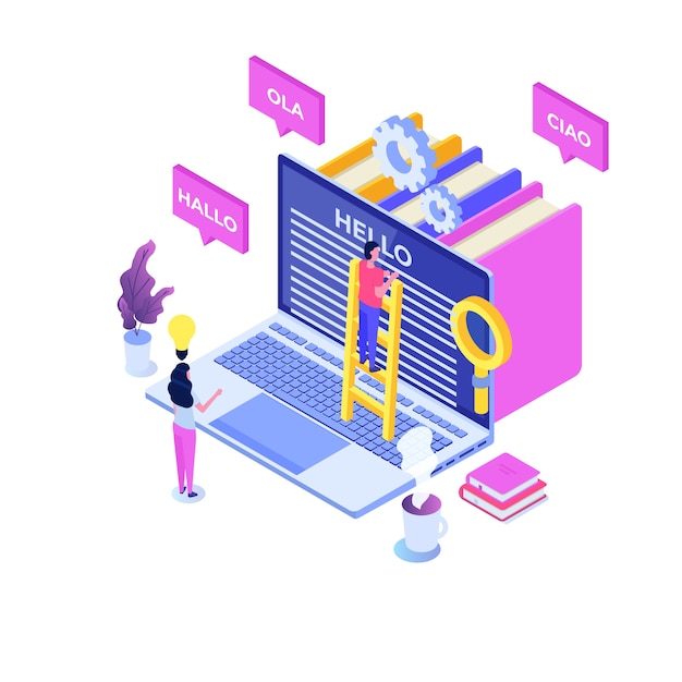 Online Translation agency isometric concept