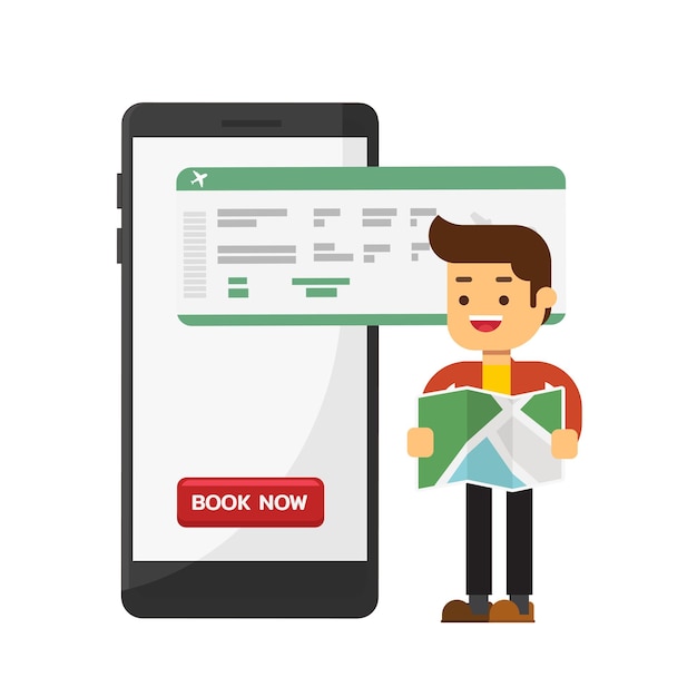 Online travel booking concept with tourist