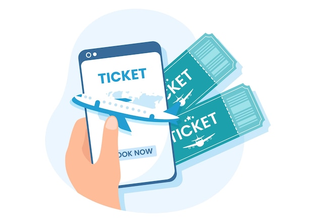 Online Travel Ticket Store Through transportation and Journey or Booking in Hand Drawn Illustration