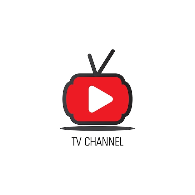 Online TV Channel Logo Design Template Fruit Logo Concept Live Streaming Entertainment Company Antenna White Play Button Red Black