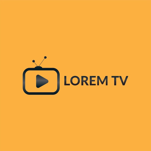 Online TV Channel Logo Design Template TV icon Black Play Button Live Streaming Entertainment Company Antenna Yellow Orange Background