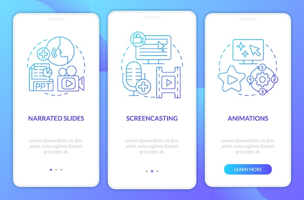 Online video methods blue gradient onboarding mobile app screen