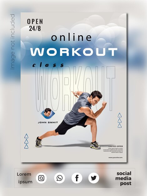 Vector online workout class social media post template