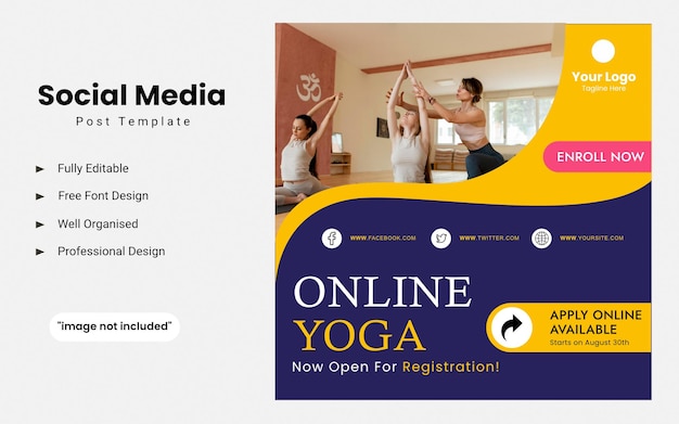 Online Yoga classes social media post banner or Instagram post template.