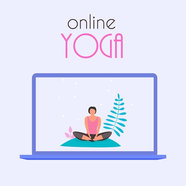 Online Yoga Concept with Laptop. illustration