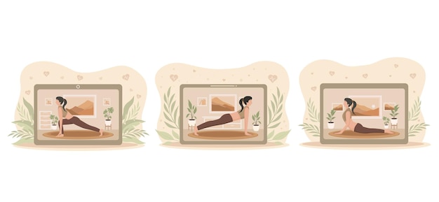 Online Yoga Woman in Room Flat Bundle Design