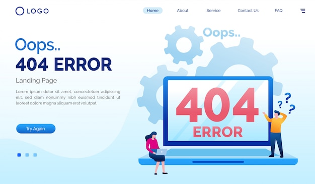 Oops 404 Error landing page website flat template