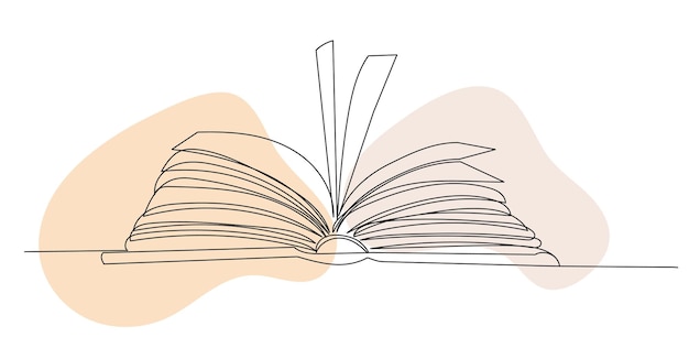 Open book drawing by one continuous line vector