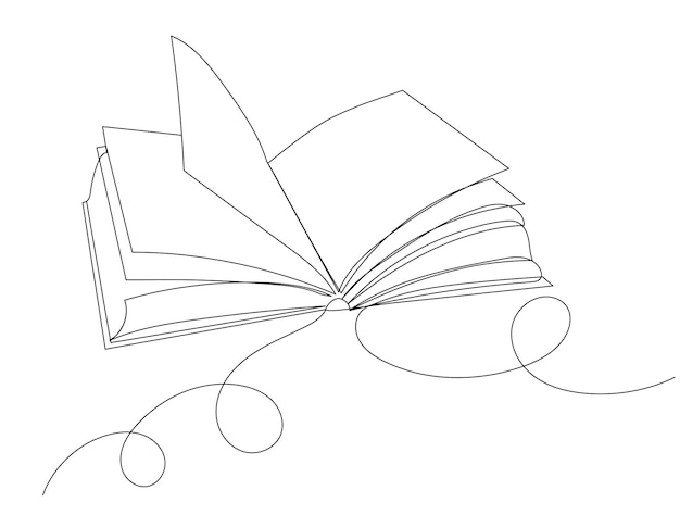 Open book drawing by one continuous line vector