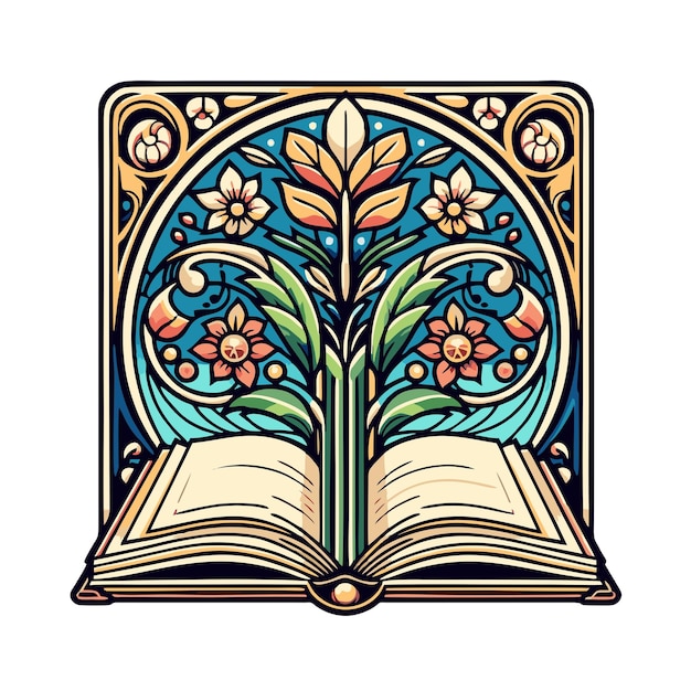 open book flat vector design in art nouveau style