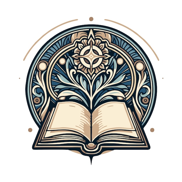 open book flat vector design in art nouveau style