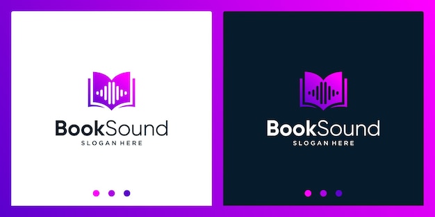 Open book logo design inspiration with sound wave design logo. Premium Vector