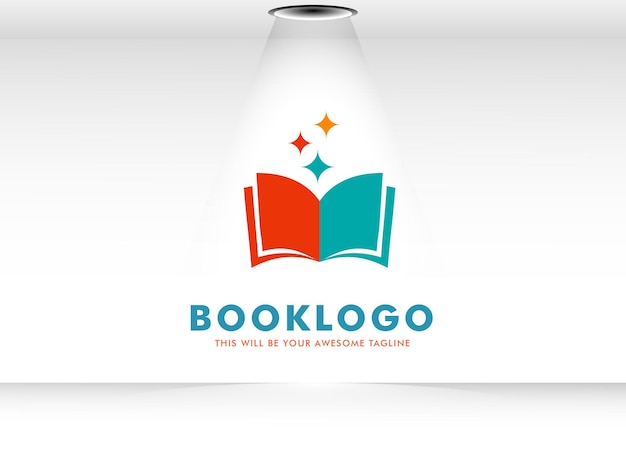 Open book logo design with sprinkle stars