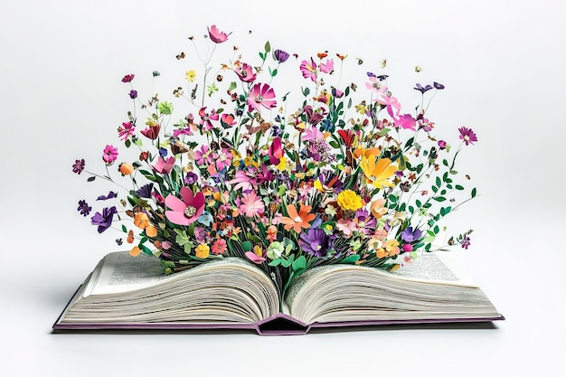 Vector an open book with colorful flowers growing out of it in the style of 3d paper art white background ar 32 v 61 job id fbb283ec2dec4d588782548f67542289