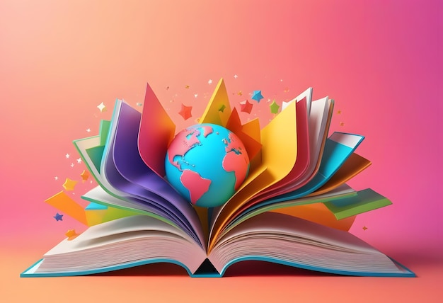 Vector open book with colorful pages white background 3d render