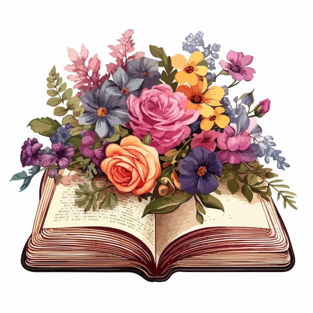 Vector an open book with flowers and a picture of flowers on it