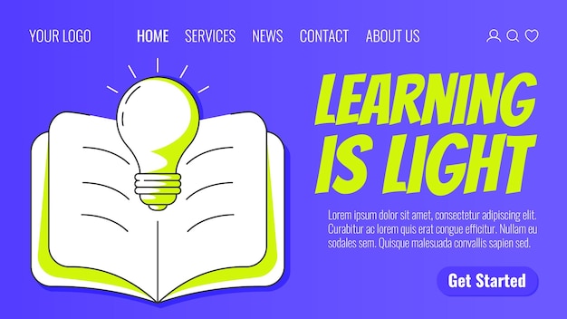 Vector open book with light bulb learning is light back to school education concept vector modern