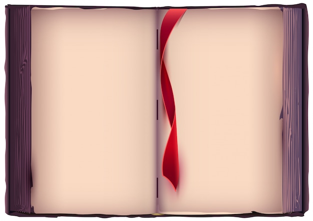 Open book with red bookmark.