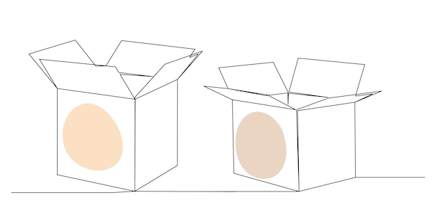 Open boxes drawing by one continuous line vector