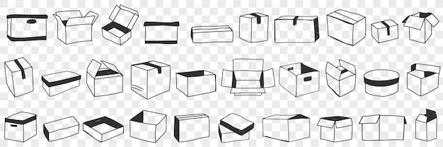 Open and closed boxes doodle set