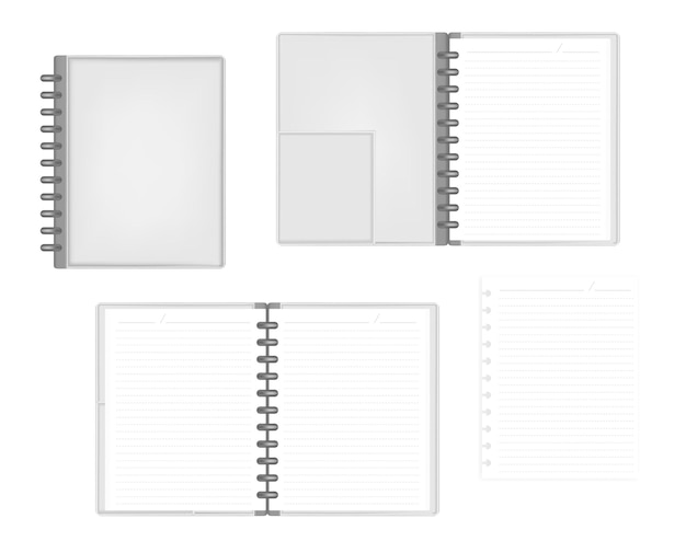 Open and closed disc bound notebook with filler paper sheets Loose leaf business diary mockup