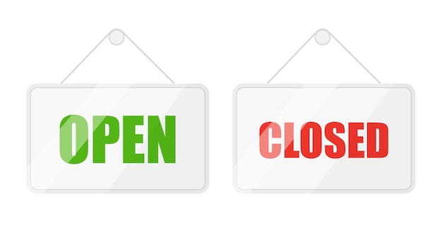 Open and closed signs for door isolated