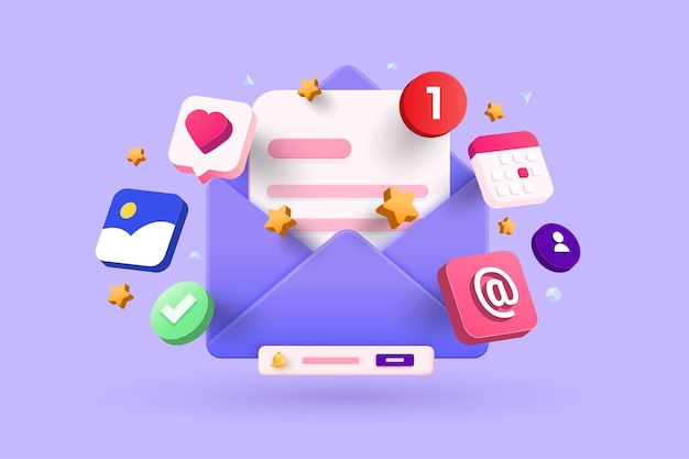 Open Email envelope icon with document Newsletter 3d concept Vector 3d illustration