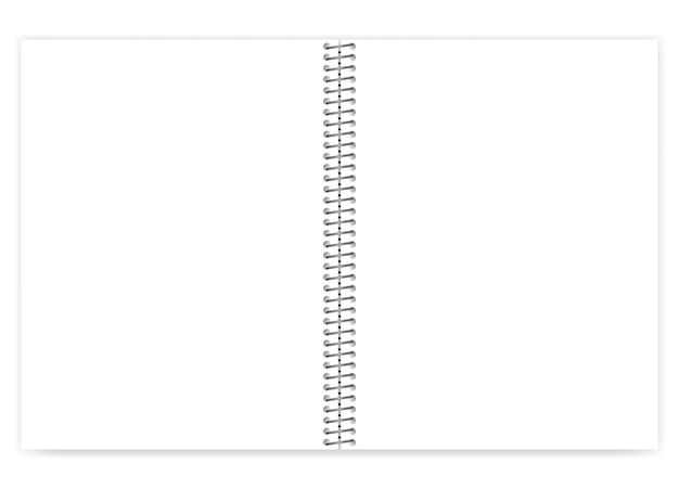 Open empty blank wire bound notebook with metal spiral White notepad spread vector mockup