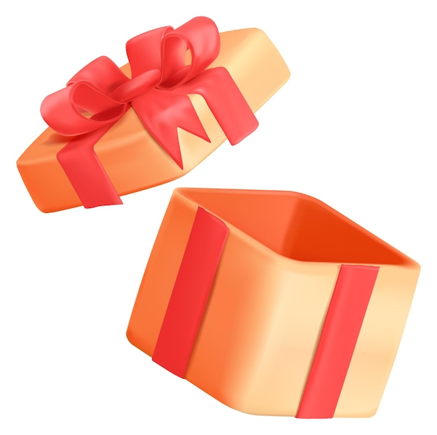 Open gift box Realistic 3d render Present with red bow