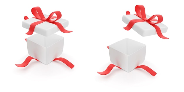 Open gift box with a red bow and ribbon