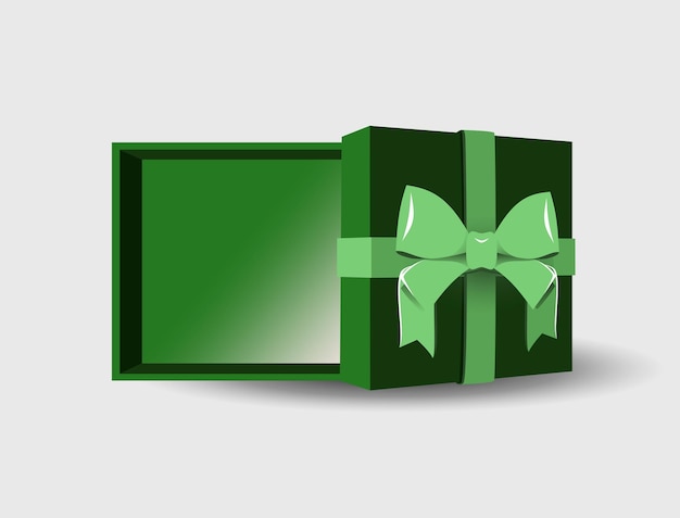 Open gift box with a ribbon bow on a gray background.