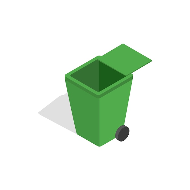 Vector open green garbage container icon in isometric 3d style on a white background