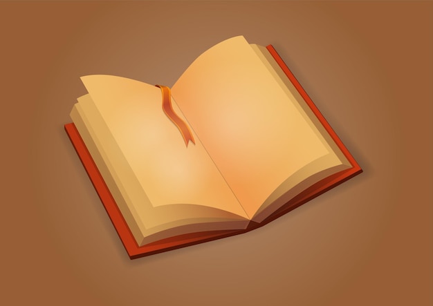 An open hardcover book with blank pages with clipping path. Vector illustration