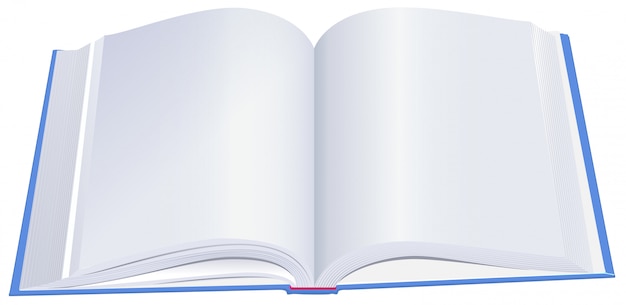 Open hardcover book with blue cover