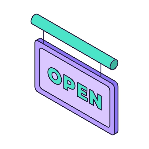 Open isometric design icon Signboard sign Vector web illustration 3d colorful concept