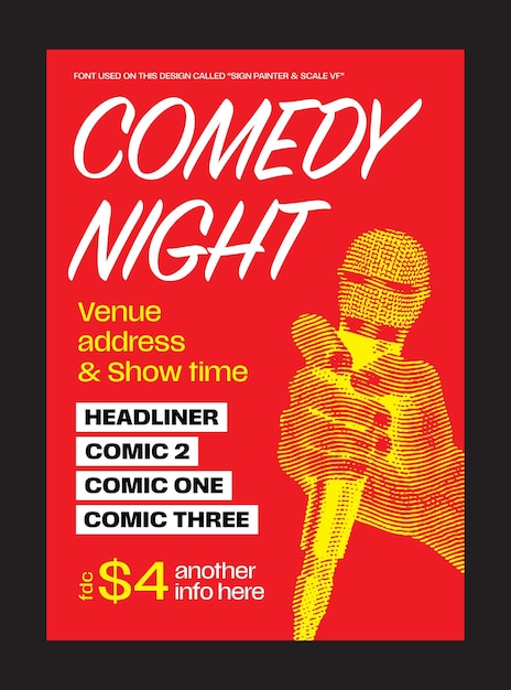 Open mic night or stand up comedy show poster flyer or banner design vector template with microphone