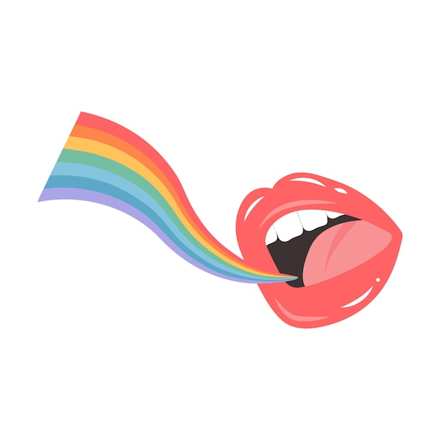 Open mouth with rainbow from it LGBT equal rights movement and gender equality concept