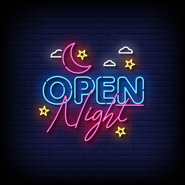 Open Night Neon Signs Style Text Vector