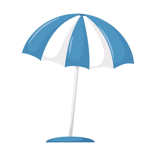 Open outdoor beach umbrella Blue striped sun screen Protection from the sun rain and bad weather Vector illustration in a flat cartoon style isolated on a white background