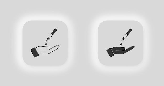 Open palm and pipette icon Hand and dropper illustration symbol offer eyedropper vector