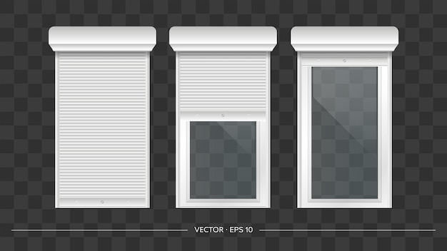 Open roller shutter on the euro window. Realistic euro window with roller shutters vector.